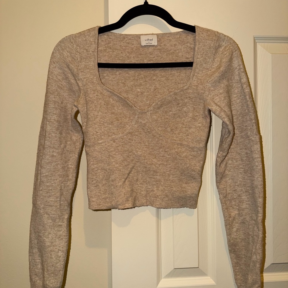 Aritzia Wilfred Beige Long Sleeve Knit Top